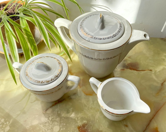 Vintage Gilded White Porcelain Tea/Coffee Set, Moulin des Loups, MADRID Model – Crockery (photo 13 of 14)