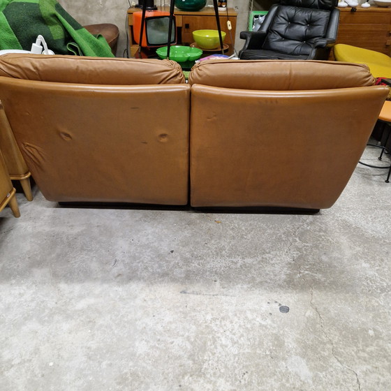 Image 1 of Elementen bank 2 fauteuils jaren 60 leren tweezitsbank 