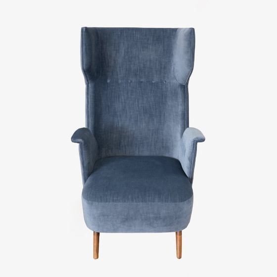 Image 1 of Paar Mid Century Moderne Italiaanse fluwelen fauteuils met hoge rug, 1950