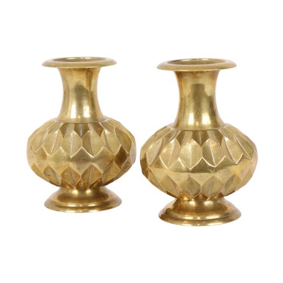 Paire de vases en laiton, motif géométrique, 15 cm – Brass (photo 9 of 13)