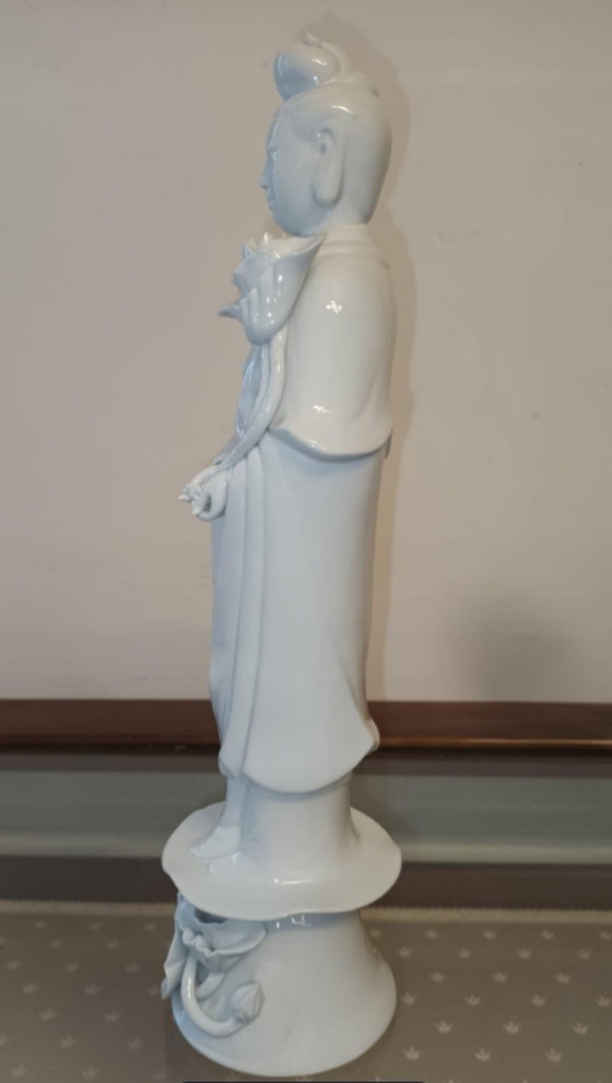 Image 1 of Statue Guanyin Vintage Blanc de Chine impeccable (30 cm) - État neuf des années 1960/1970