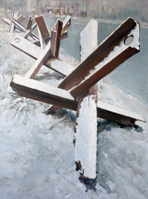 Peinture à l'huile originale Art moderne Symbolisme Guerre Flocons de neige