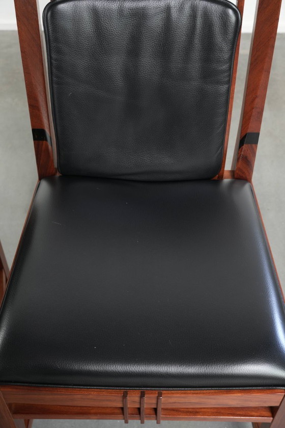 4x elegant black cowhide leather and wood Art Deco dining chair by Schuitema from the Decoforma series (photo 9 of 17)