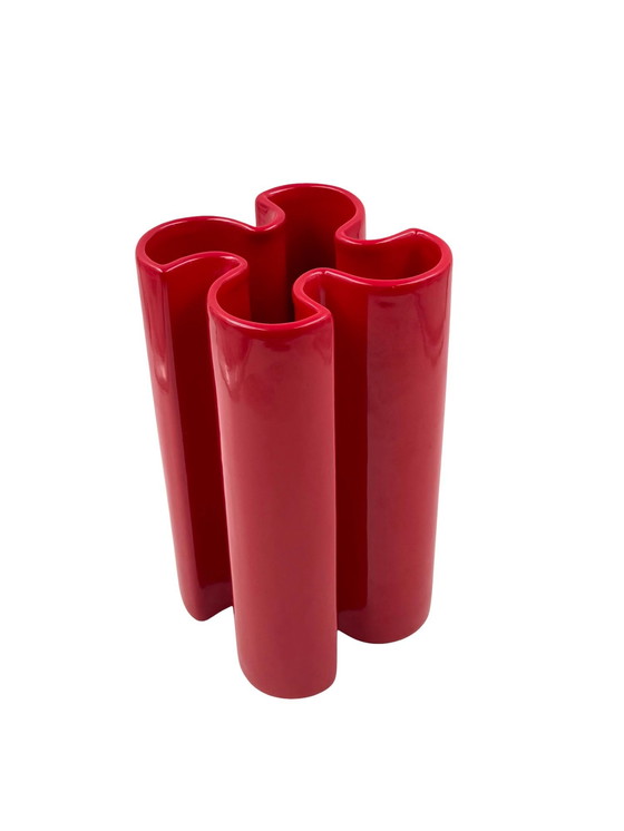 Image 1 of Franco Bettonica, vase en céramique rouge rare de l'âge de l'espace, Gabbianelli Italie vers 1970