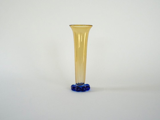 Image 1 of Glass vase “Amber & Cobalt Blue,” Swedish design, 1960s, manufacturer: Orrefors
