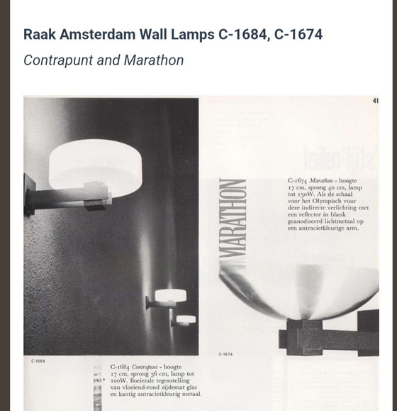 Image 1 of Lámpara de pared Raak Marathon, modelo C-1674 Olympic Fire