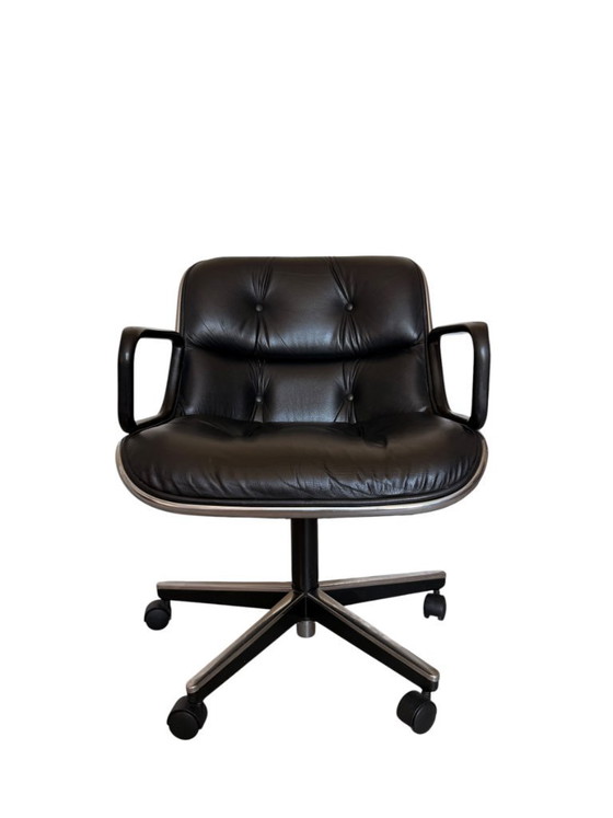Image 1 of Authentic Charles Pollock Executive Desk Chair for Knoll - Black Leather