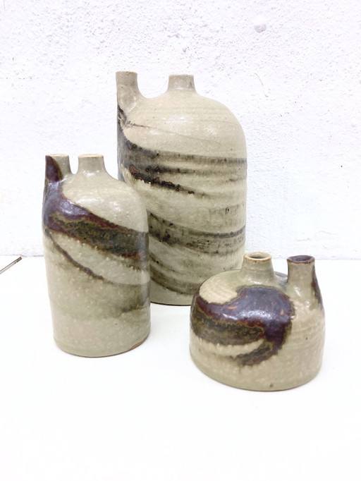 3 Vases Studio Pottery by Mobach Netherlands Design Joke Stroes 80s