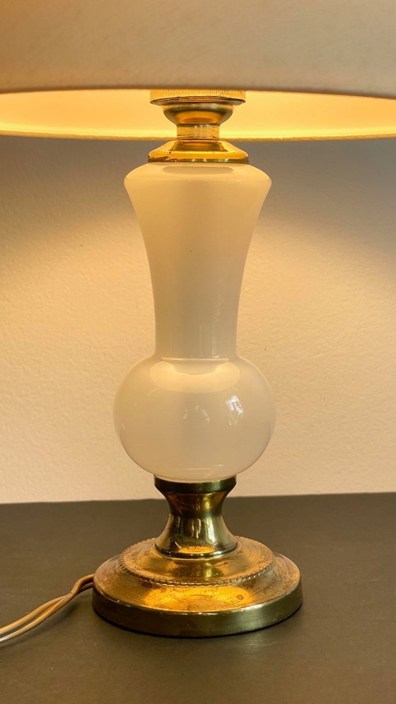 Image 1 of LAMPE Verre OPALIN et Laiton VINTAGE