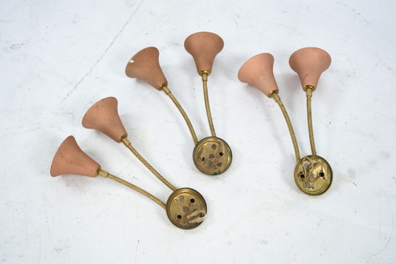 Mid-Century, Set of three sconces in Arredoluce manner. Italy 1950s, Wall lights, Brass, Orange (photo 11 of 11)