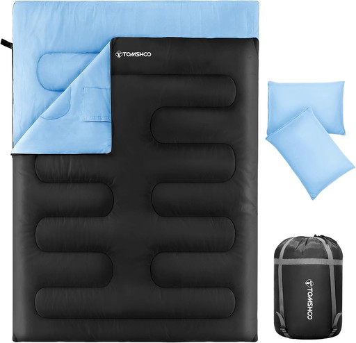 TOMSHOO Sac de Couchage Double 230×160cm, Duvet 2 Personnes Sac de Couchage Rectangulaire Détachable avec 2 Oreillers, Sac de Co