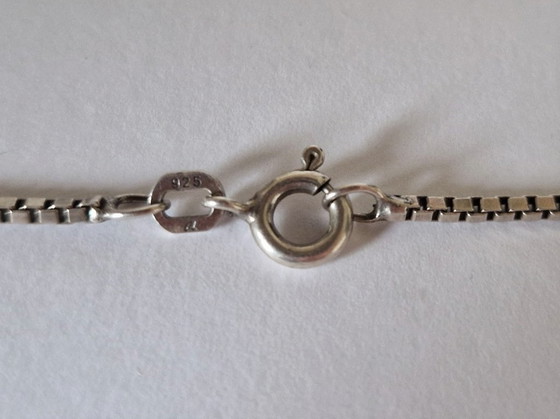 Image 1 of Silberner brutalistischer dänischer Anhänger mit Lapislazuli und passender Halskette