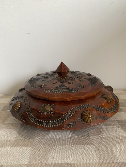 Antieke pot met deksel - hand carved - antique
