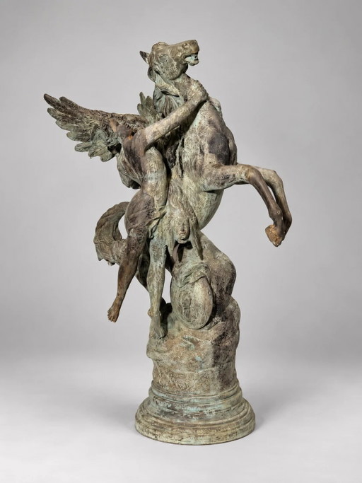 Grande Sculptures en Bronze Patiné Pégase et Figure Ailée