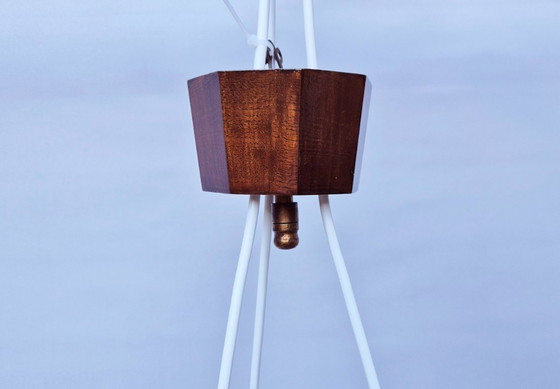 Image 1 of Lampada a sospensione vintage - Teak e vetro opalino - Anni '70