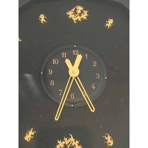 Image 1 of Round black and gold vintage wall clock, 1950