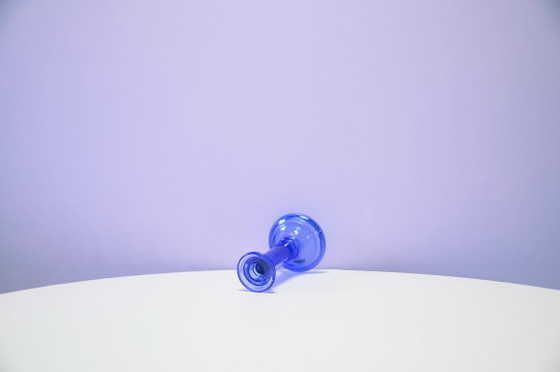 Vintage tall blue glass candle holder (photo 4 of 5)