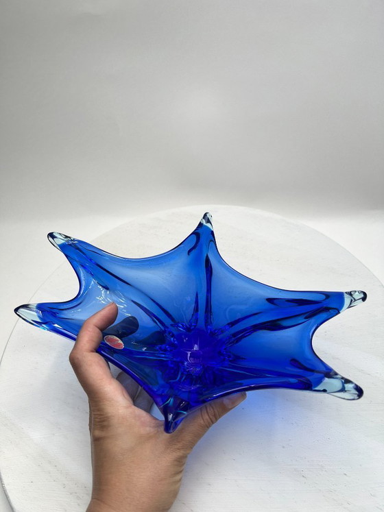 Image 1 of Murano blue pointed bowl, cobalt blue fruit bowl, Mid Century Art Glass