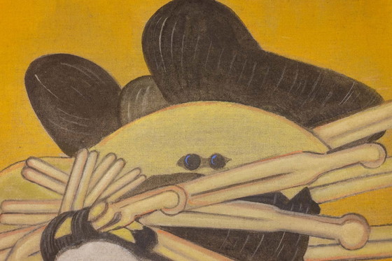 Image 1 of Toile Peinte Représentant Une Japonaise. Travail Contemporain.