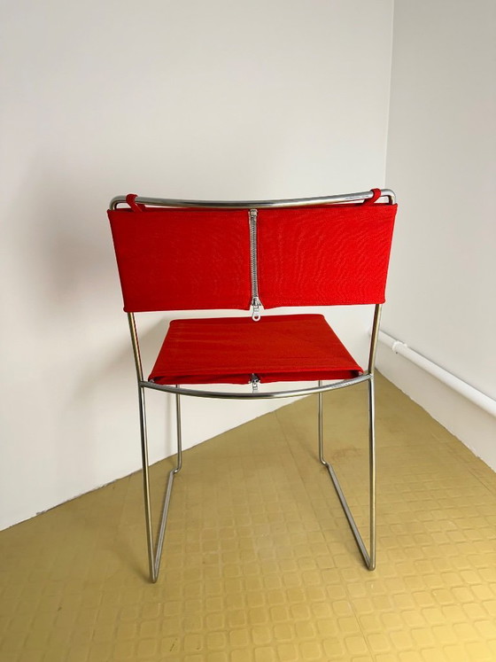 Image 1 of Chaise Delfina Enzo Mari pour Rexite 1974 Acier Chromé Tissu Kvadrat Field 2 Rouge Compasso d'Oro