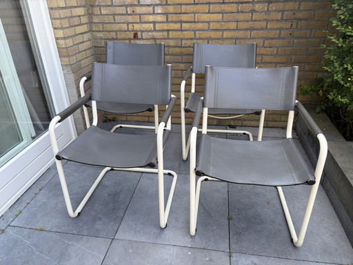 4 Mart Stam Bauhaus Sledestoelen Buisframe Midcentury – eetkamerstoelen, Leather, Metal (photo 2 of 8)