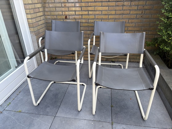 4 Mart Stam Bauhaus Sledestoelen Buisframe Midcentury – Mart Stam, Bauhaus, Eetkamerstoelen, Leather, Metal (photo 2 of 8)