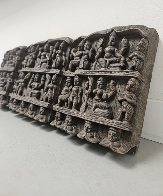Antique Indian Temple Frieze Hand-Carved Wood – Wall decoration (photo 2 of 10)
