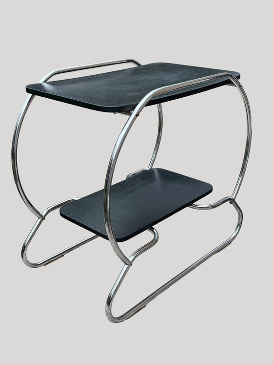 Image 1 of Beistelltisch im Art-déco-Bauhaus-Stil | Gestell aus verchromten Rohren | 1930er–1940er Jahre