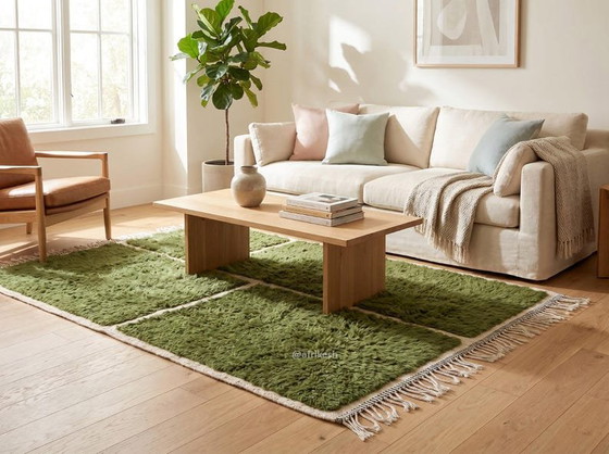 Handgemaakt vloerkleed van puur wol, traditioneel vakmanschap, groen, afmeting 2-3 m – Aime Té (photo 4 of 6)