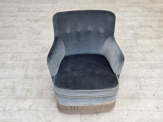 1970s, Danish armchair, furniture velour, beech wood., Velvet, Blue (photo 12 of 17)