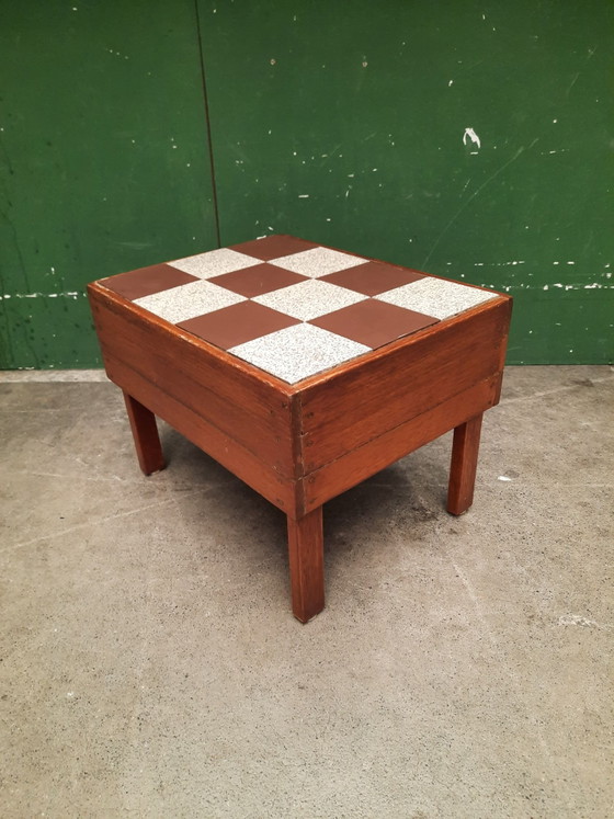 Vintage Tiled Side Table – Ceramic, Wood (photo 4 of 6)