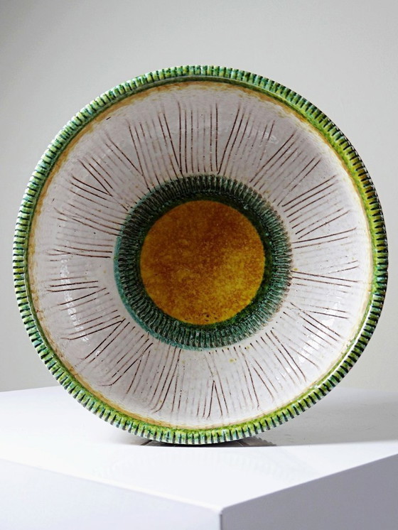 Image 1 of Mid-century vintage Italian ceramic salad bowl or bowl with scale pattern