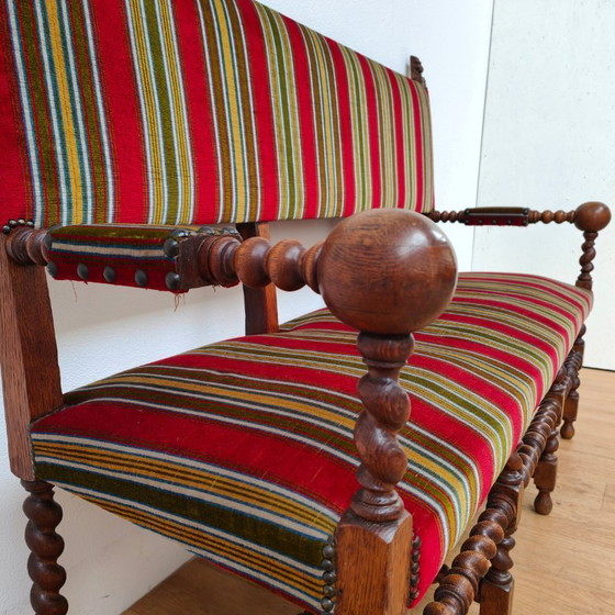 Image 1 of Banc antique en chêne français, banc d'entrée, banc de salle à manger, banc de table à manger c