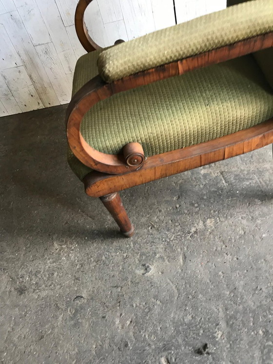 Antieke Groene Stoffen Gestoffeerde Fauteuil (photo 3 of 5)