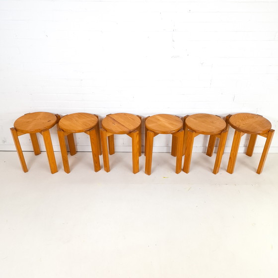 Image 1 of 6x vintage kruk grenenhout jaren 70 mid century modern