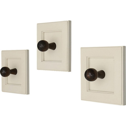 Juego de 3 ganchos de pared de madera vintage, Italia 1970