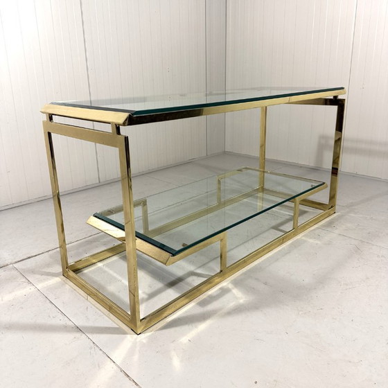 Image 1 of Mesa consola de latón y cristal, años 70