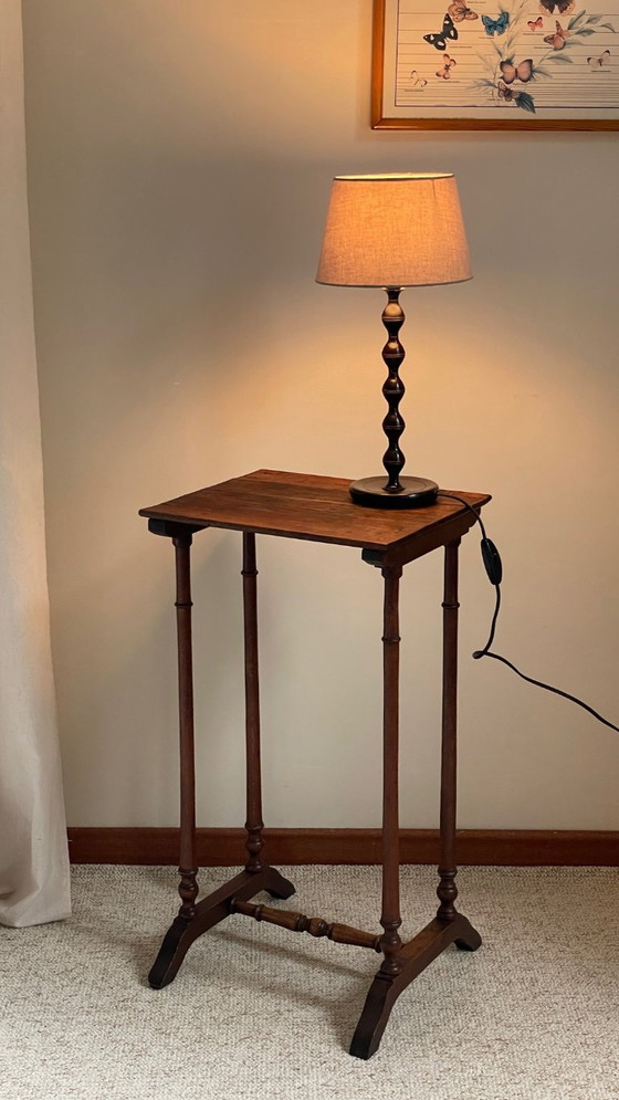 Image 1 of Antique Turned Wood Bedside Table