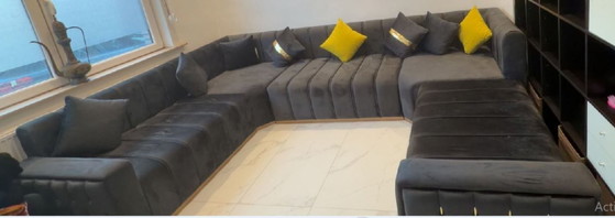 Image 1 of Luxury U-Shaped Velvet Corner Sofa - Dark Grey