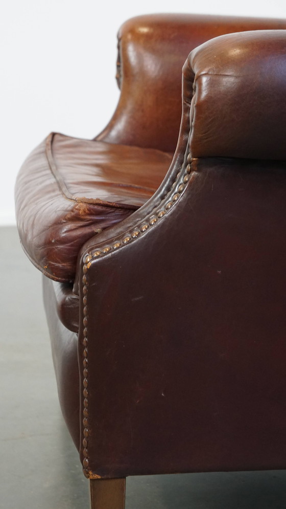 Image 1 of Fauteuil à oreilles vintage en cuir de mouton
