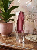 Vase sommerso facetté Murano verre rose et cristal années 50-60