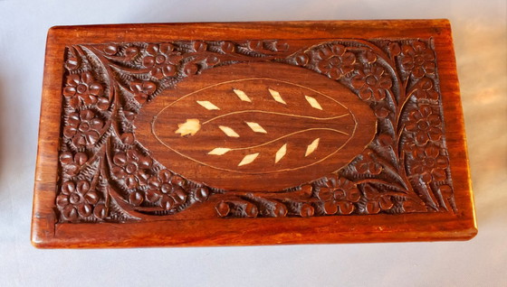 Image 1 of Set of antique carved wooden boxes with ivory inlays. New. Suitable for sewing, jewelry, or other purposes.