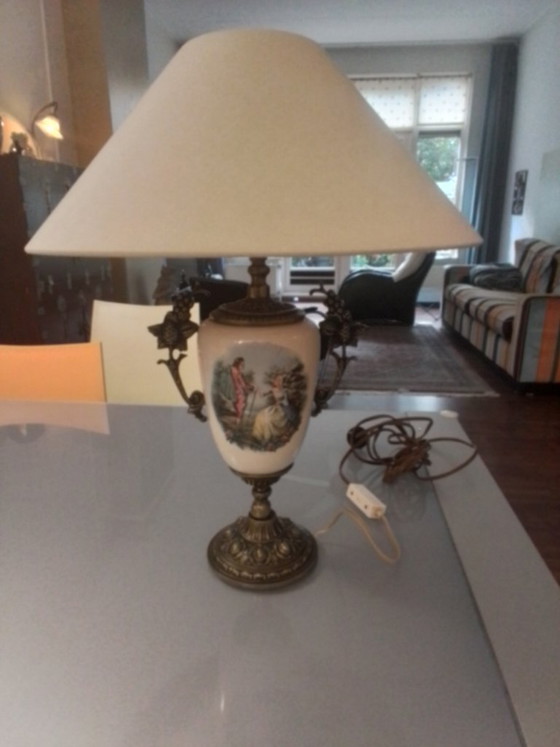 Lampada da Tavolo Classica con Scena Pastorale, Lampade da tavolo, Bronzo, Tessile, Beige, Klassiek (foto 3 di 5)