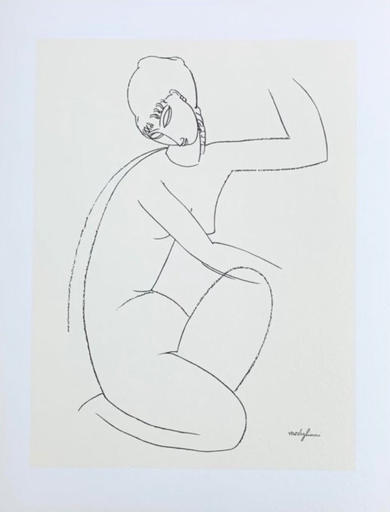 Image 1 of Amedeo Modigiliani (1884-1920): "Studio di nudo 1". Litografia offset in cornice da galleria con vetro acrilico antiri