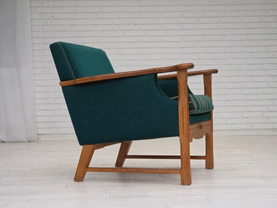 Image 1 of 1970s, Danish Armchair, Furniture Wool, Solid Oak Wood.