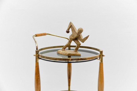 Image 1 of Carrito de servicio Regency de mediados de siglo en vidrio ahumado y madera, década de 1960