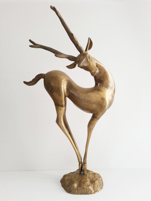 Bedeutende tanzende Figuren: Hirsch, Antilope, Reh und Kitz aus vergoldetem Messing, Vintage aus den 1970er Jahren