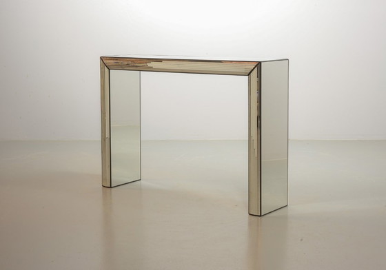 Image 1 of Very Exclusive Eyecatching Minimalistic Handcrafted Silver Mirror Console Table / Wall Art Object, 1980s.