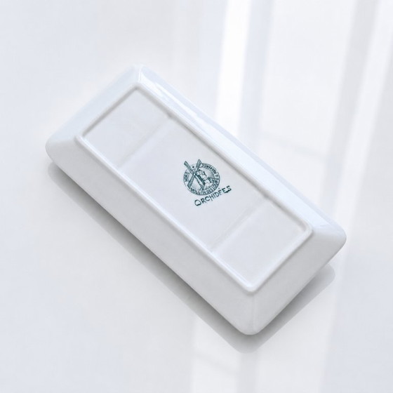 Image 1 of Porte savon français du XIXe siècle terre de fer Moulin des Loups collection à l'oiseau "Orchidées" 