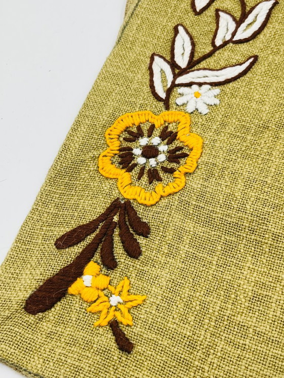Image 1 of Set of 4 vintage embroidered burlap placemats